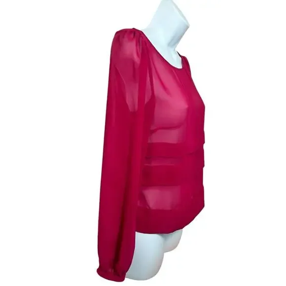 BCBGeneration Magenta Semi Sheer Blouse Sz XS Open Back Loose Long-Sleeve Top - Picture 5 of 7